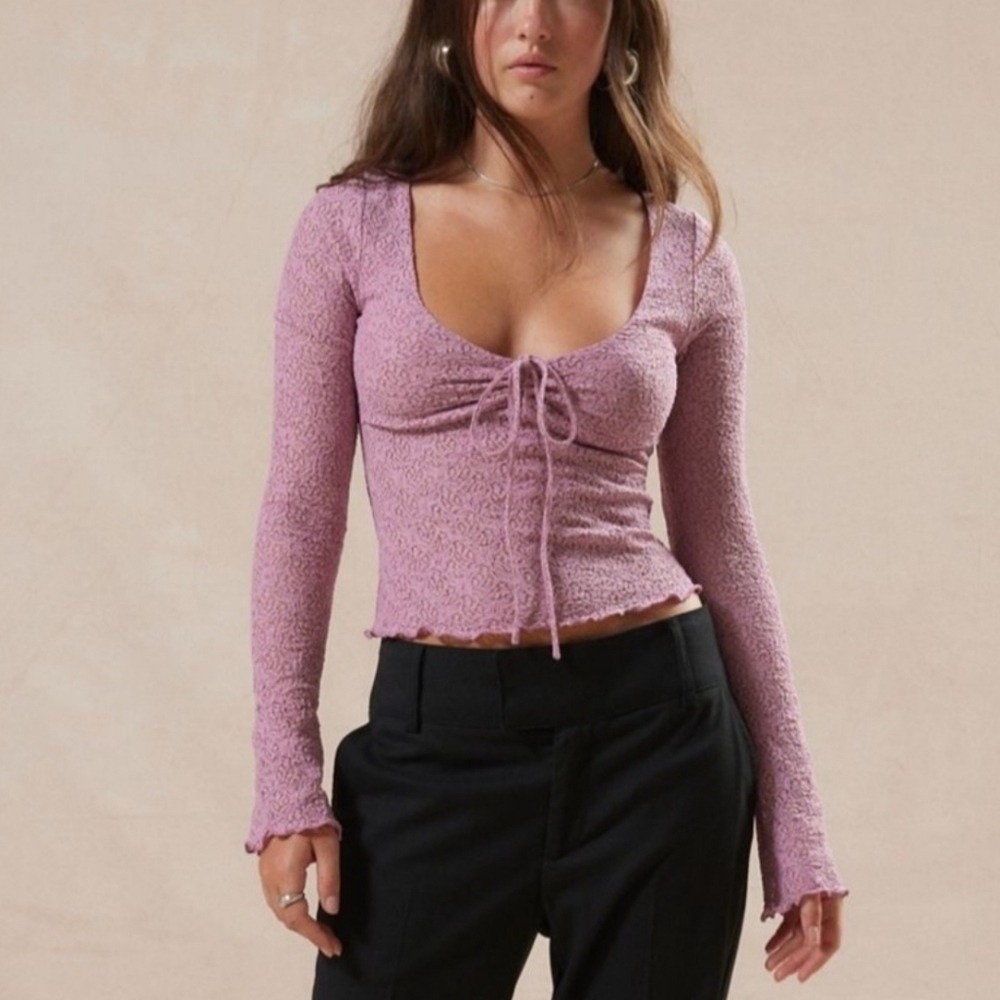 Urban Outfitters NEW Mauve Pink Quinn Lace Coquette Babydoll Y2K Top SZ Large - Picture 1 of 11